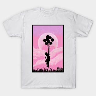 Girl in Pink Cloudy Sky T-Shirt